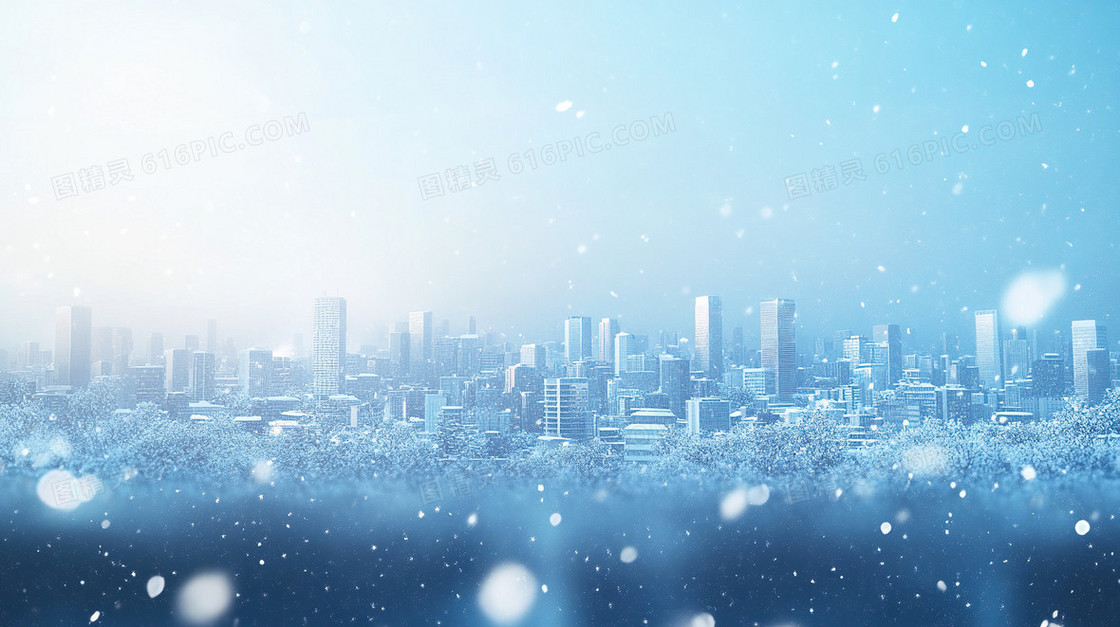 蓝色城市C4D冬天唯美雪景雪地背景
