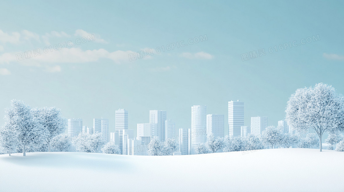 城市冬天唯美雪景雪地背景