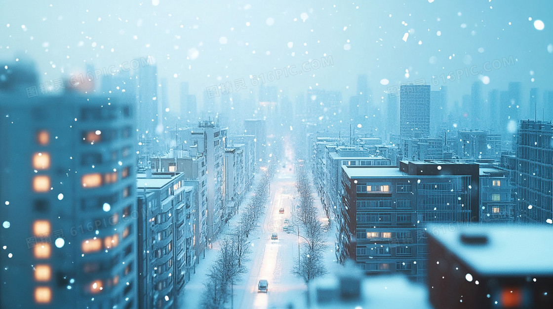 城市冬天唯美雪景雪地背景