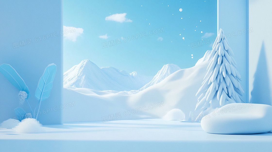 冬天C4D唯美雪景雪地背景