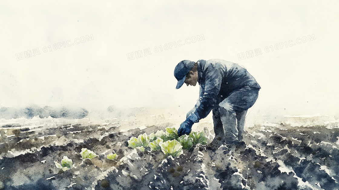 卡通农民田里种菜背景