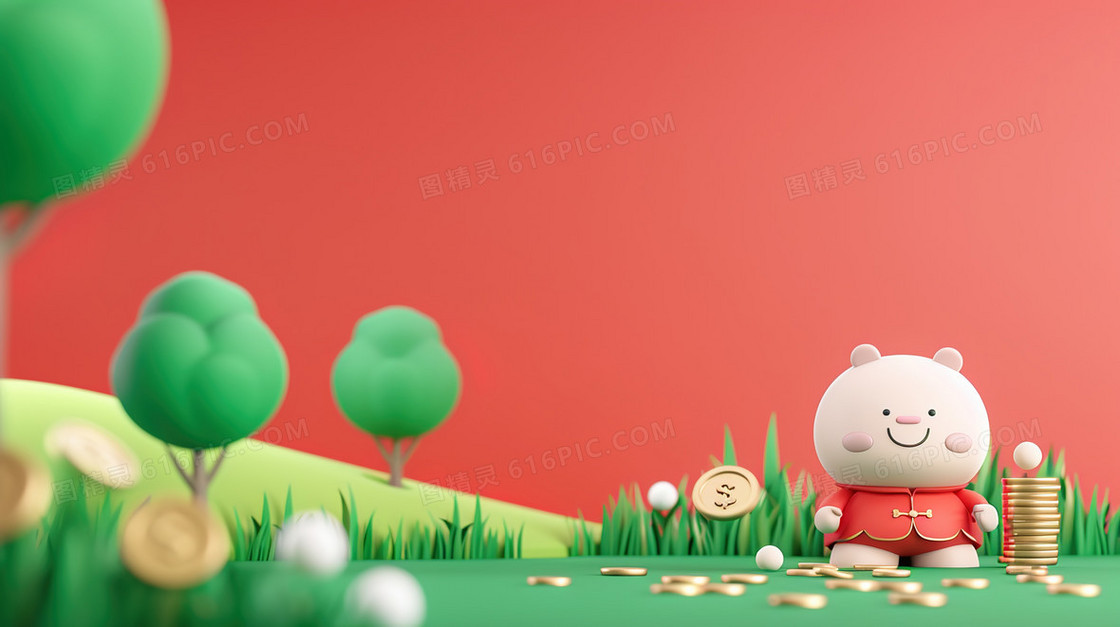 3D卡通动物金币背景