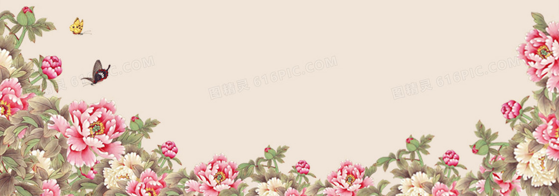 中国风牡丹富贵背景banner