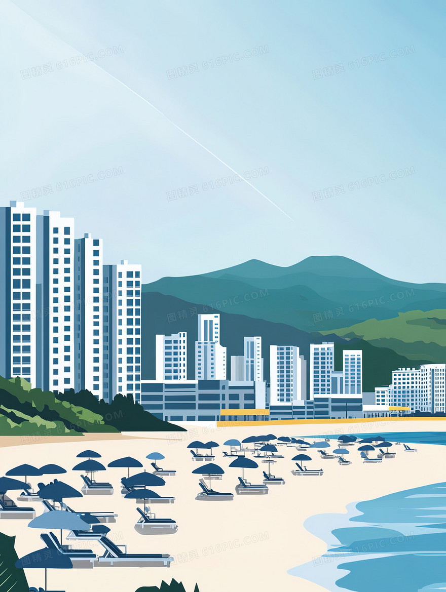 蓝天海边沙滩背景