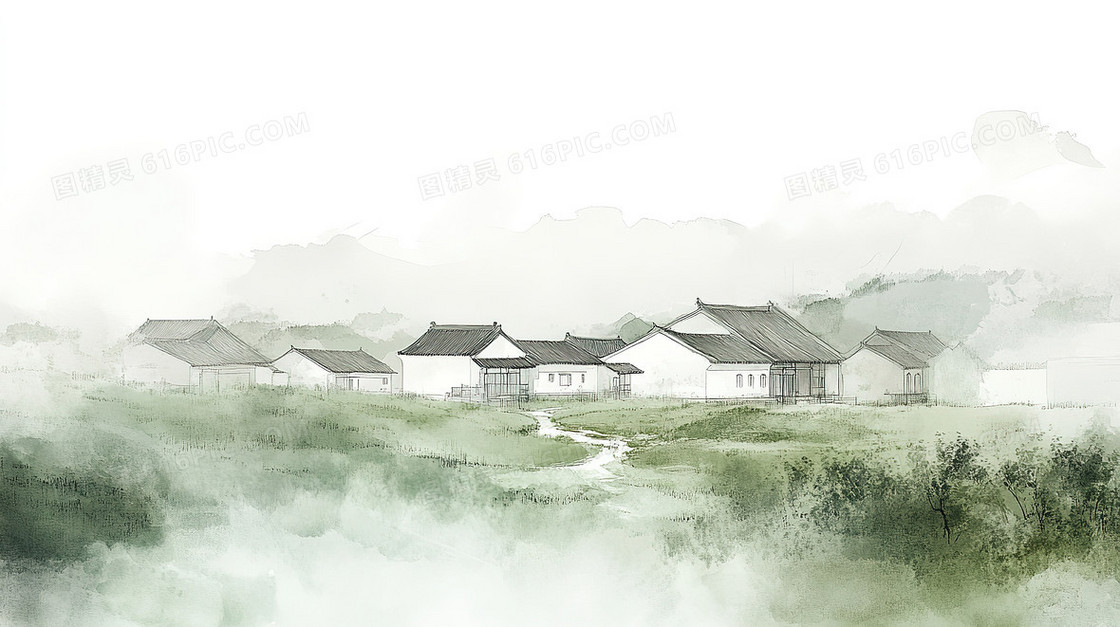 水彩乡村小屋背景