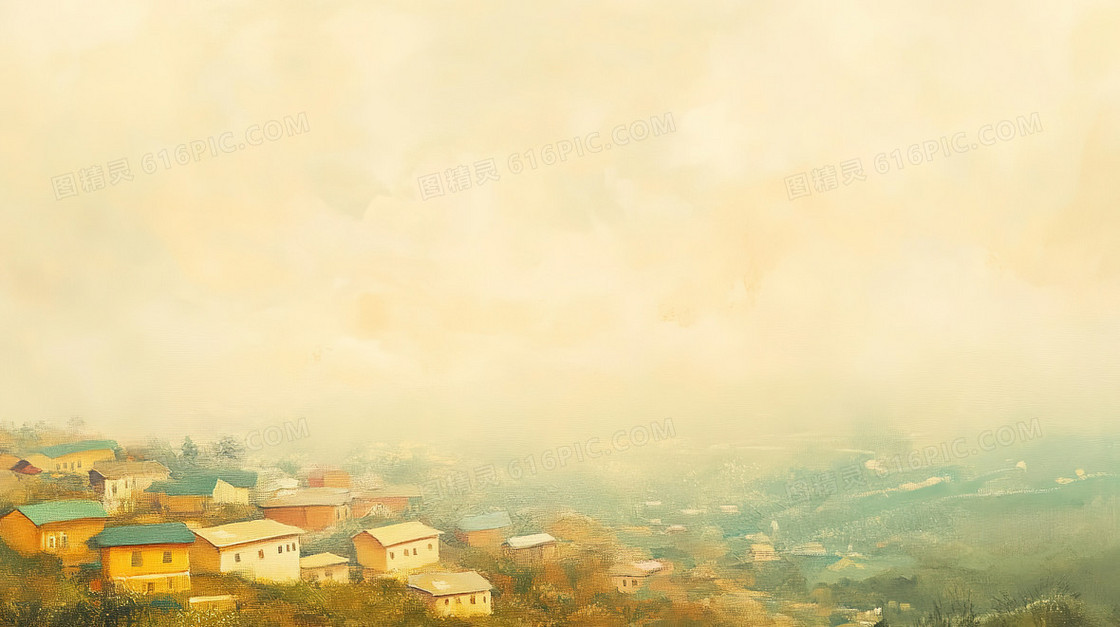 西方村庄油画背景
