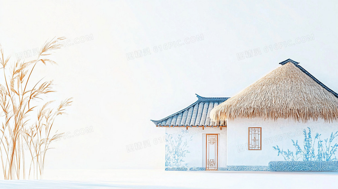 乡村草瓦房屋背景