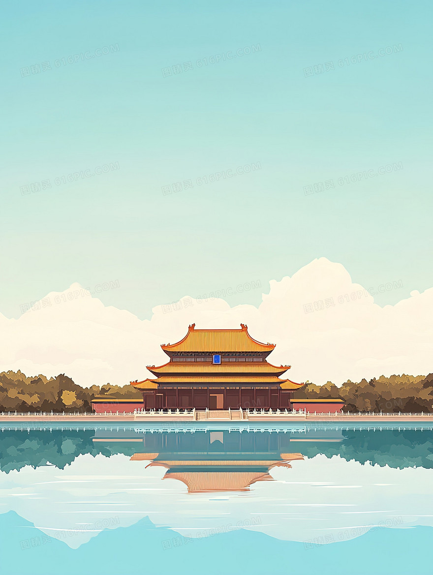中式亭台楼阁背景