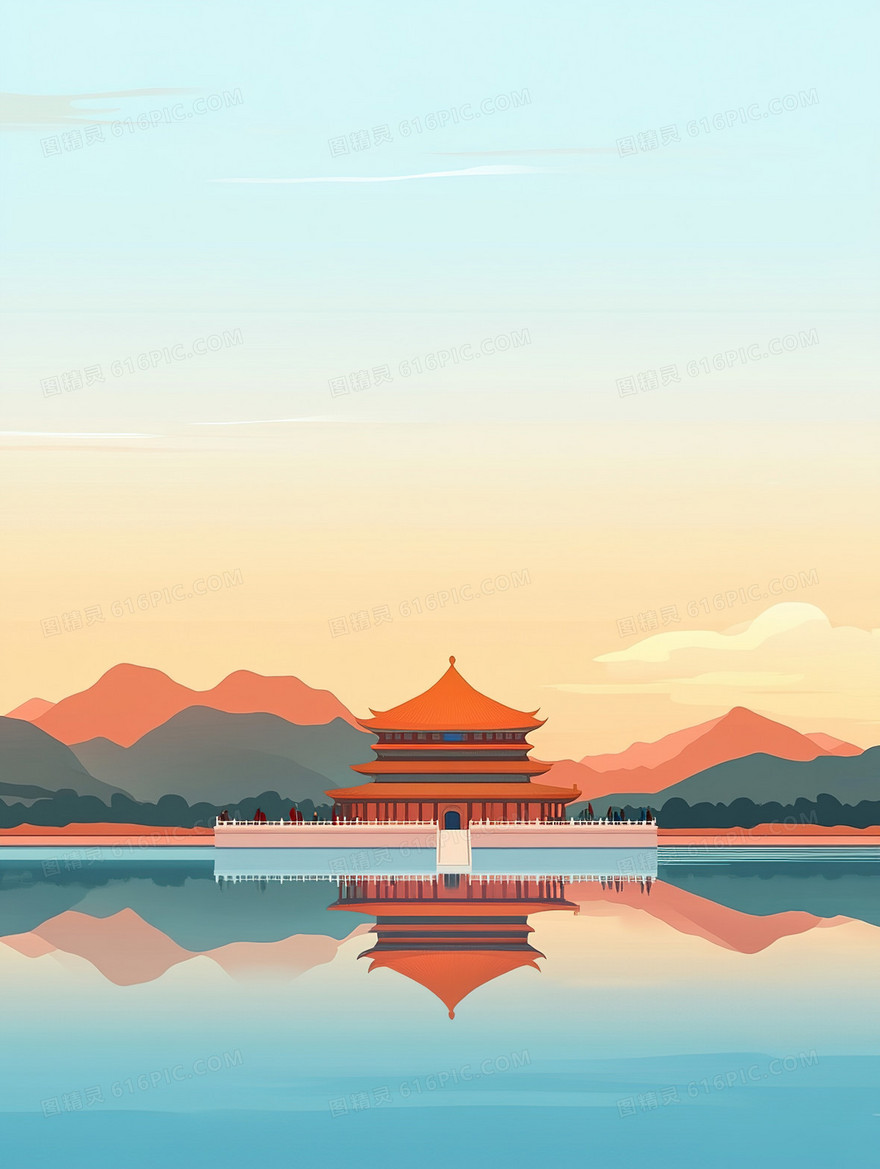 中式亭台楼阁背景