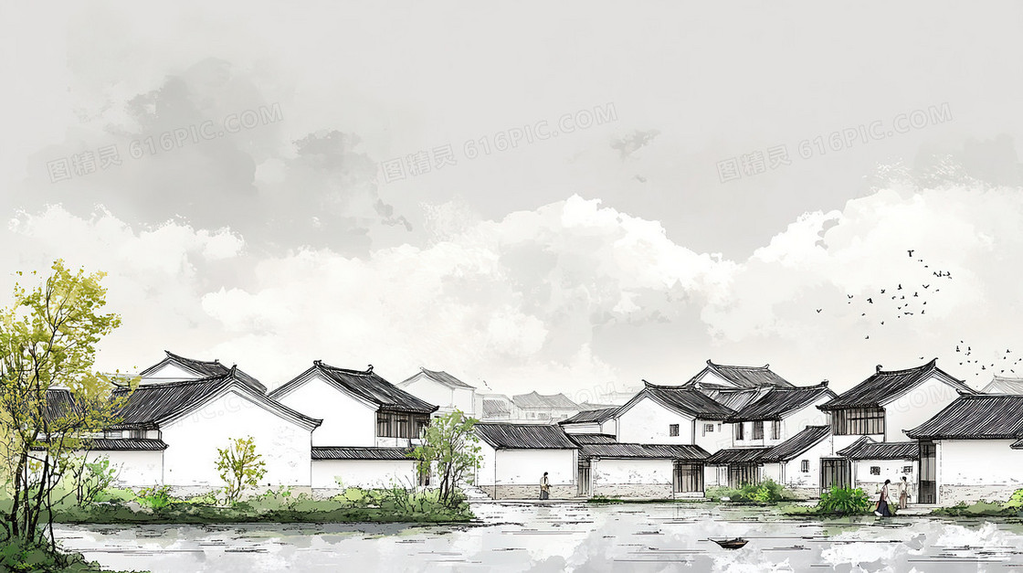 中式小镇建筑背景