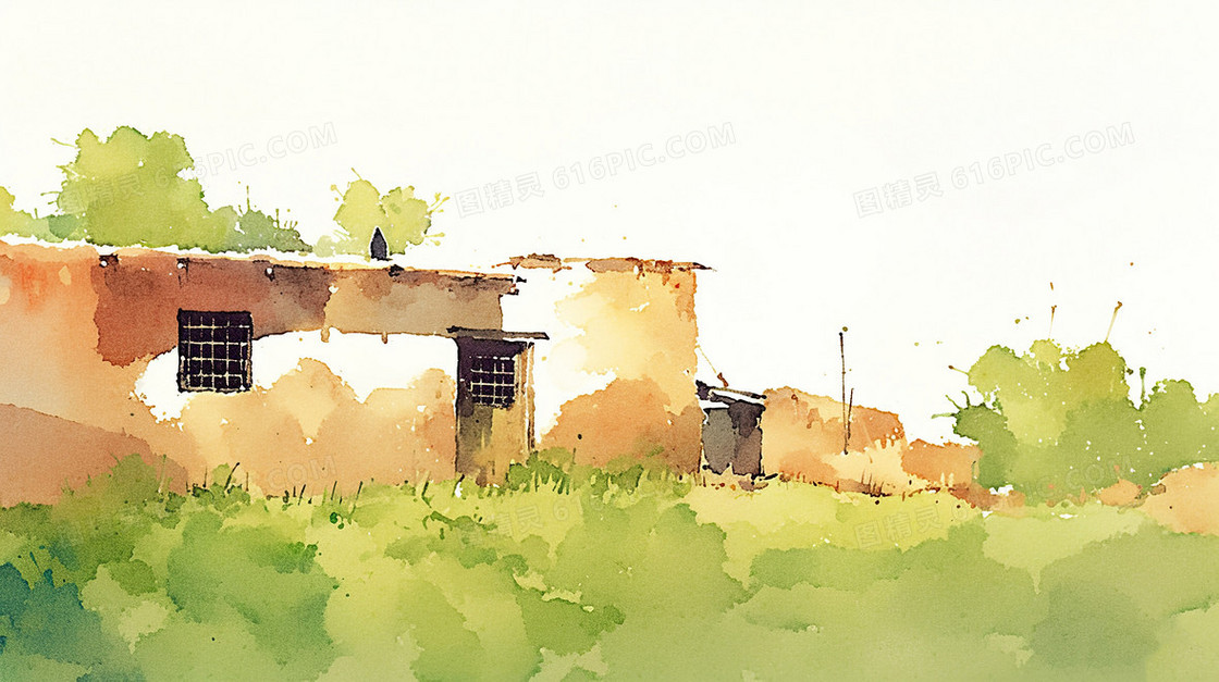 彩绘乡间土房背景