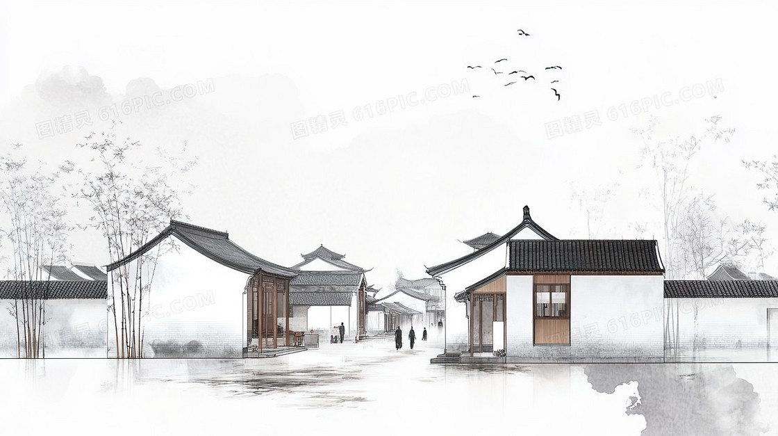 中式小镇建筑背景