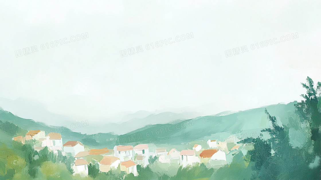 西方村庄油画背景