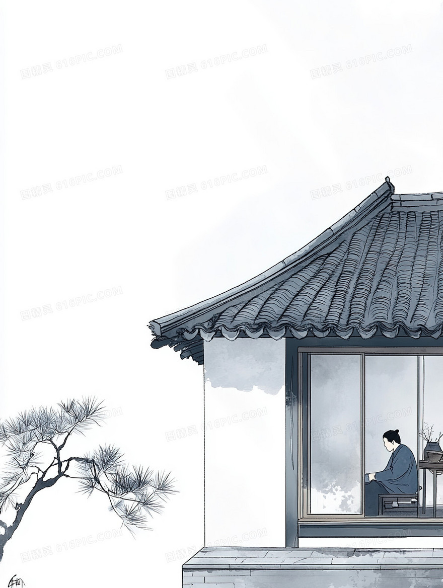 中式古代小屋背景