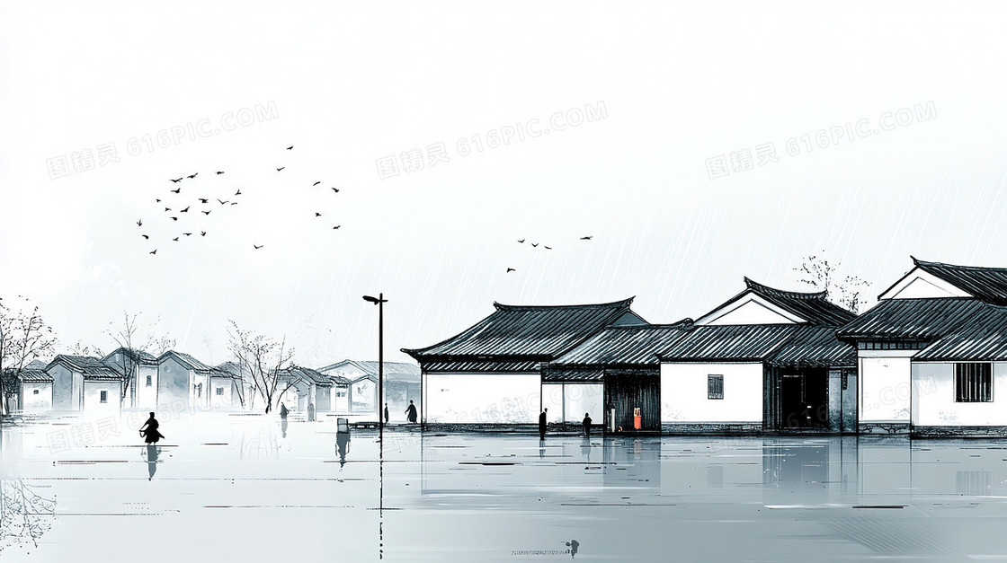 中式小镇建筑背景