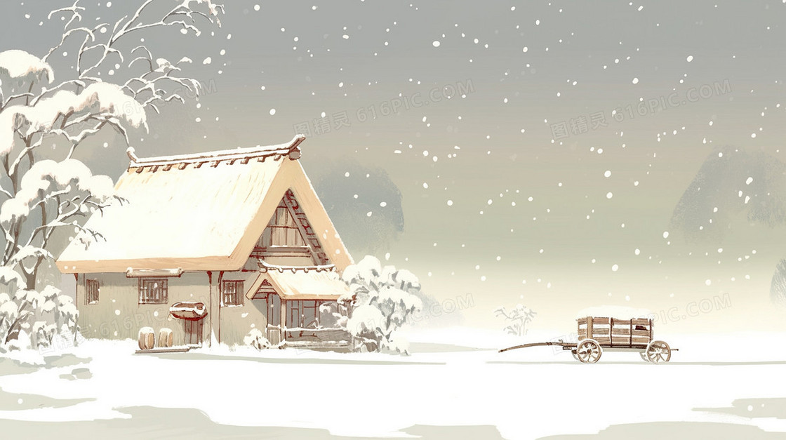 冬季乡村积雪房屋背景
