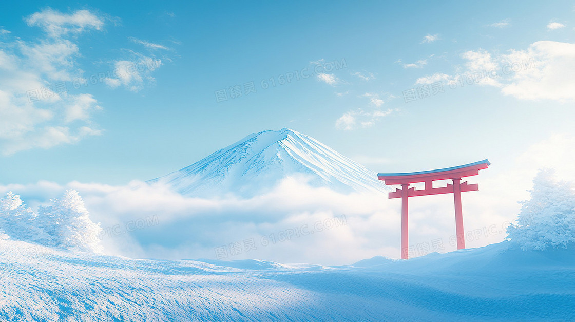 富士山神社日本地标日式旅游背景