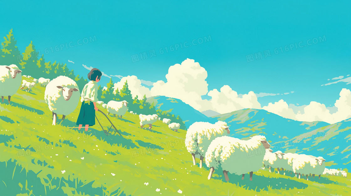 放羊小孩简洁背景