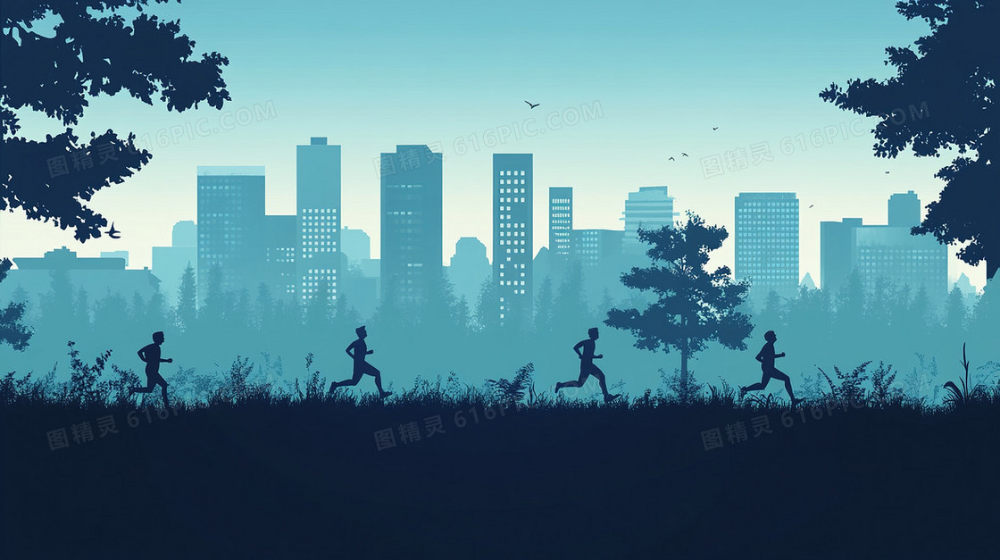 越野长跑运动健身卡通背景