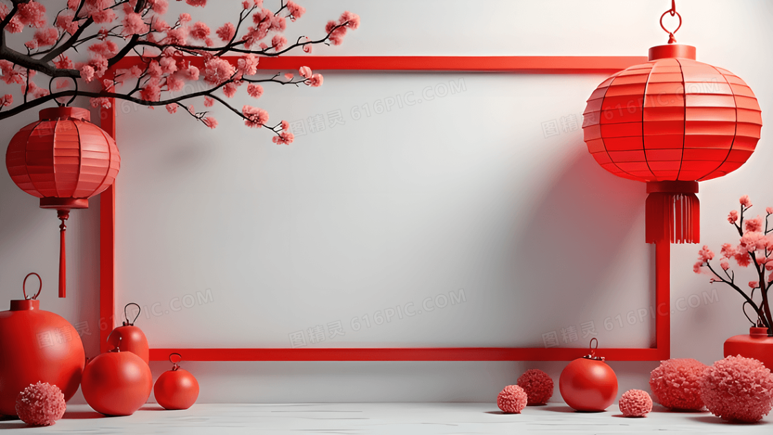 红色喜庆灯笼边框背景