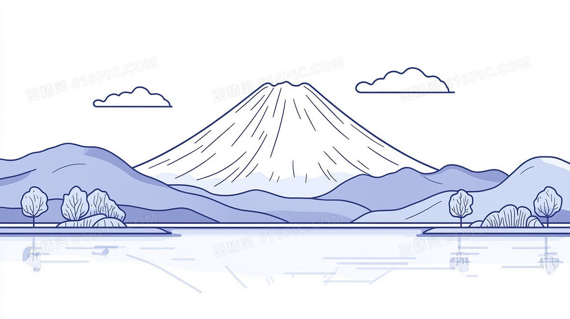 简约卡通富士山背景