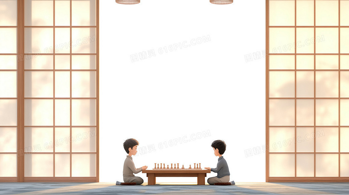 卡通人物下棋背景