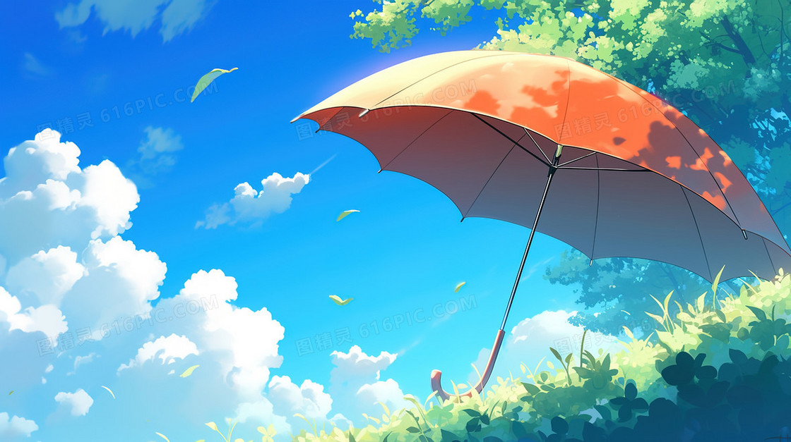 蓝天白云草地雨伞背景