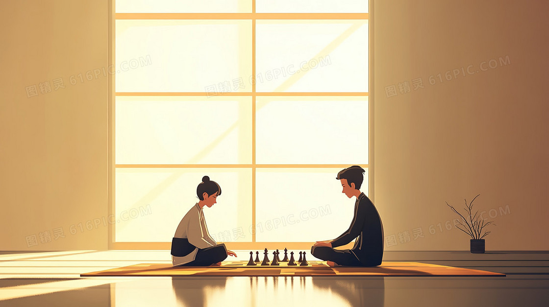 卡通人物下棋背景