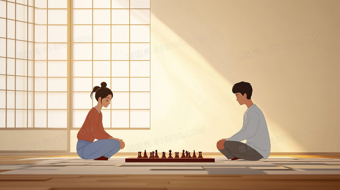 卡通人物下棋背景