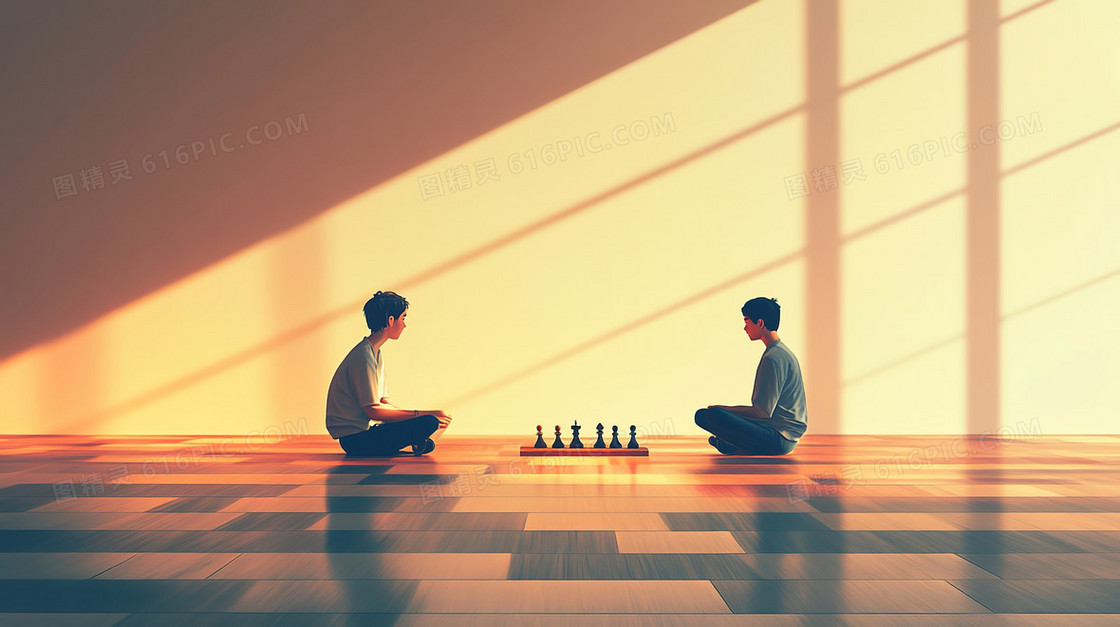 卡通人物下棋背景