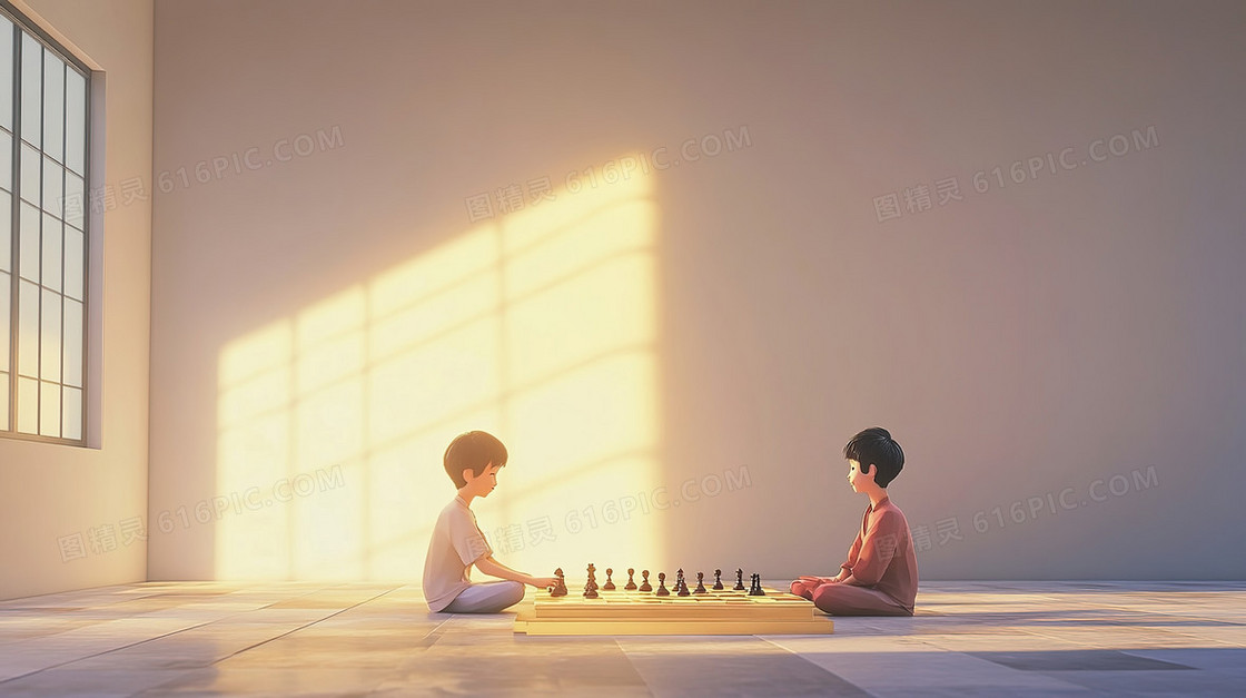 卡通人物下棋背景