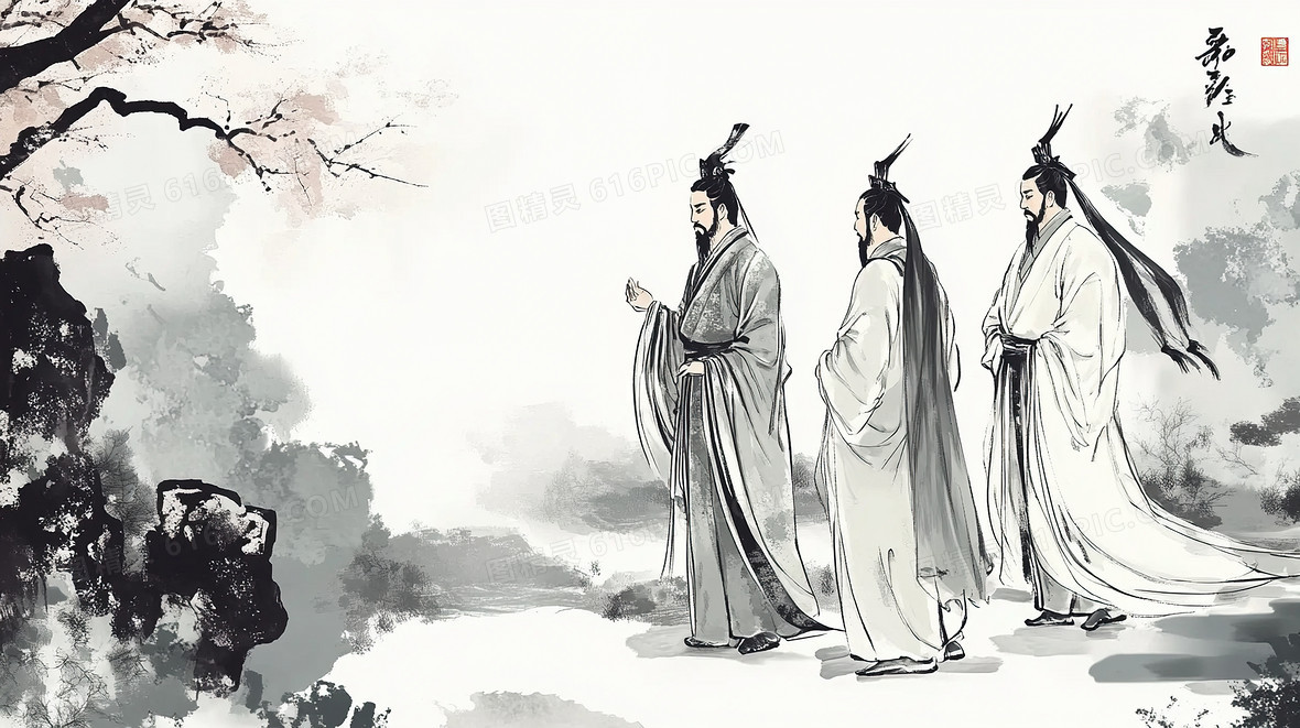 水墨中国风古代人物山水背景背景图片下载_2912x1632像素JPG格式_编号