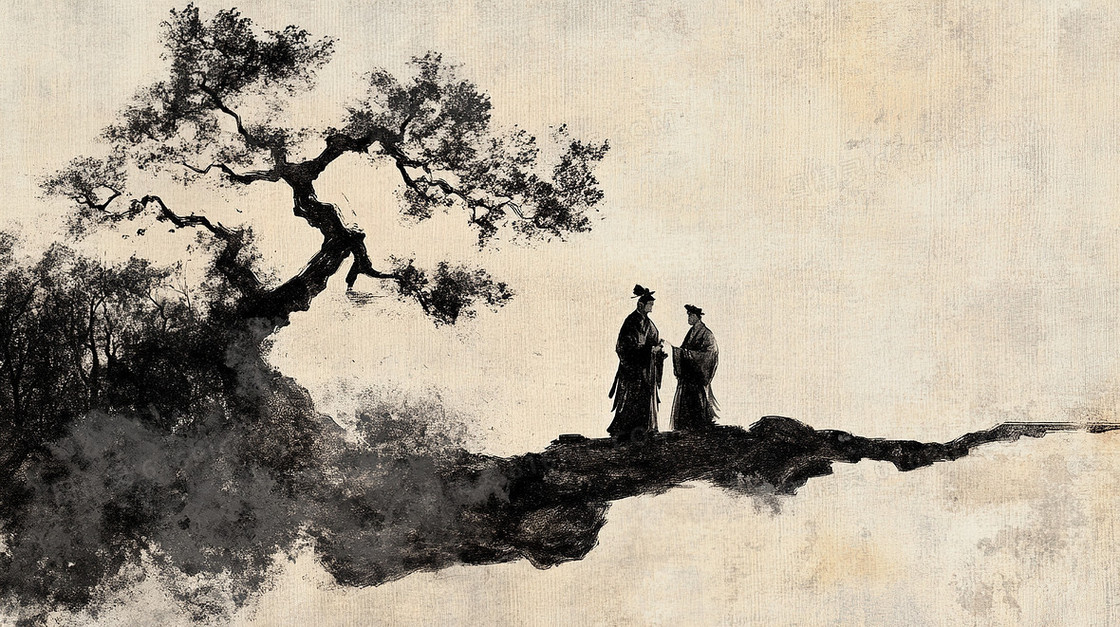 水墨中国风人物山水背景