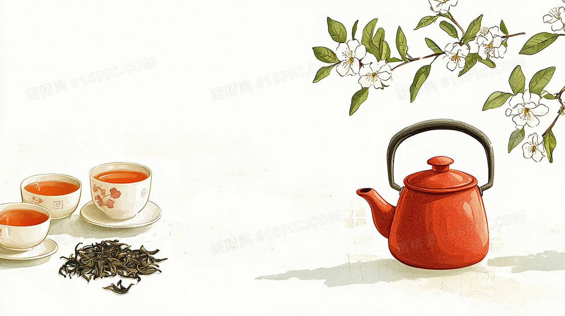 卡通瓷器泡茶茶壶茶具背景