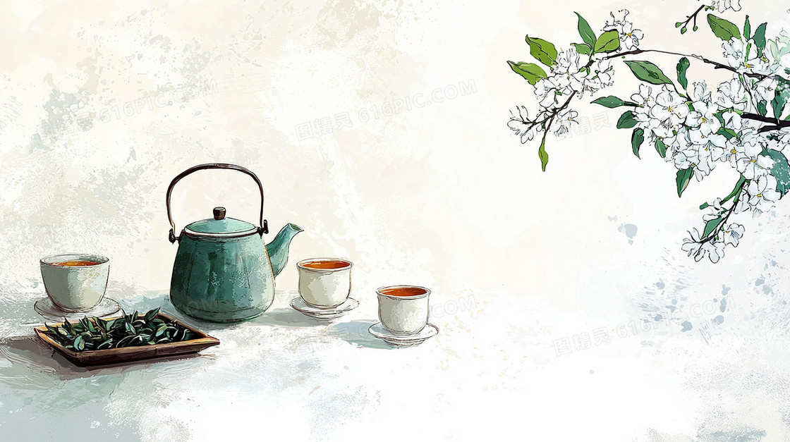 卡通瓷器泡茶茶壶茶具背景
