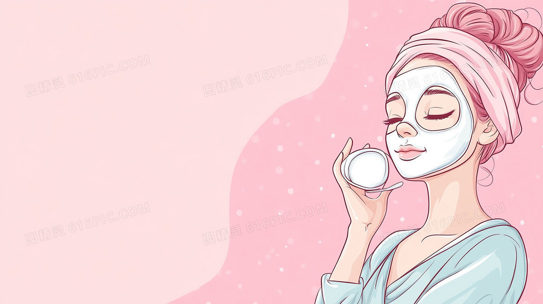 卡通女孩敷面膜背景