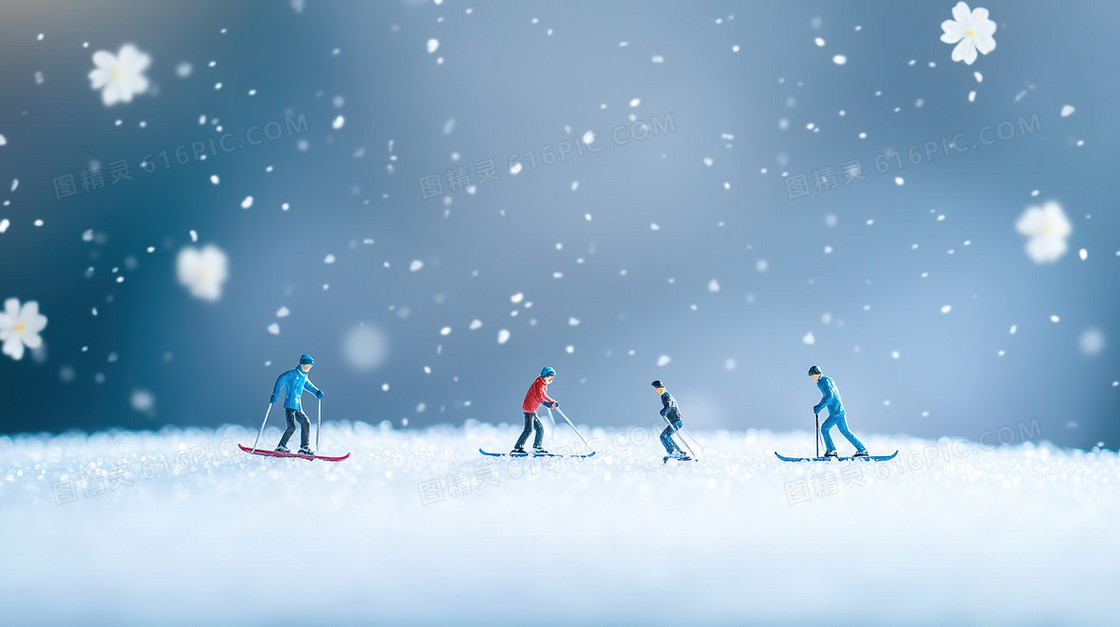 滑雪人物微缩背景