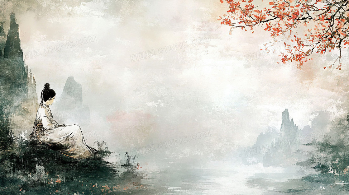 中国风古风人物看风景背景