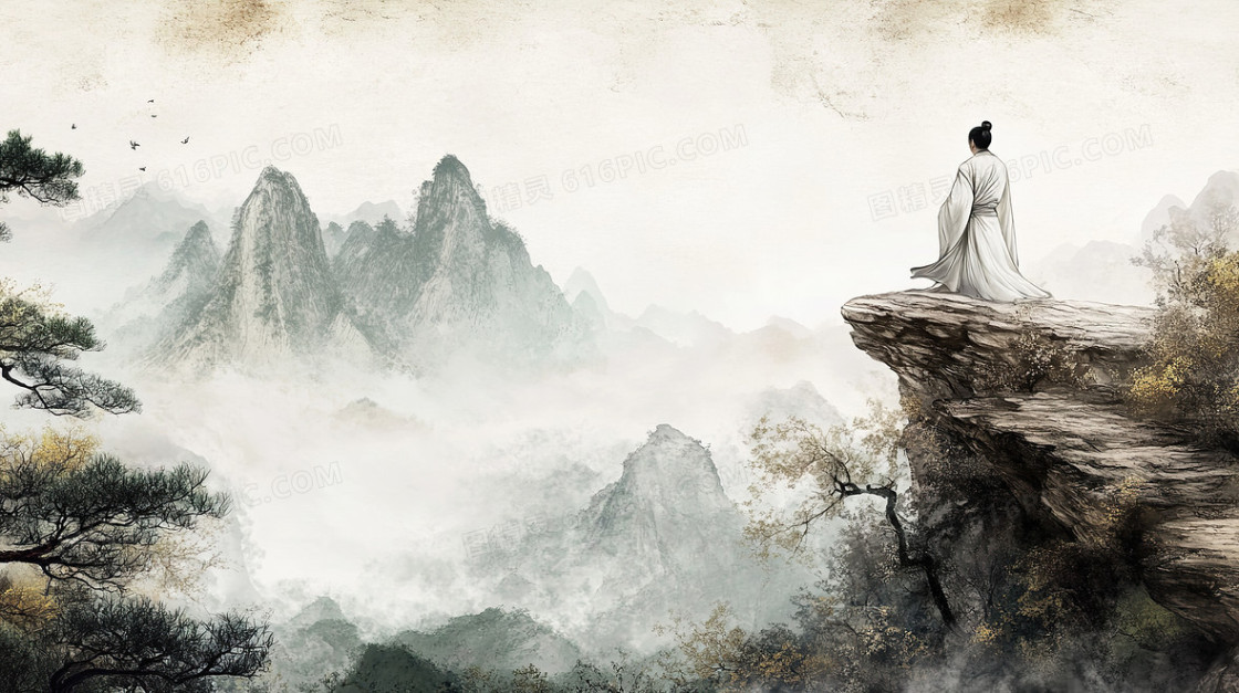 中国风古风人物登高背景
