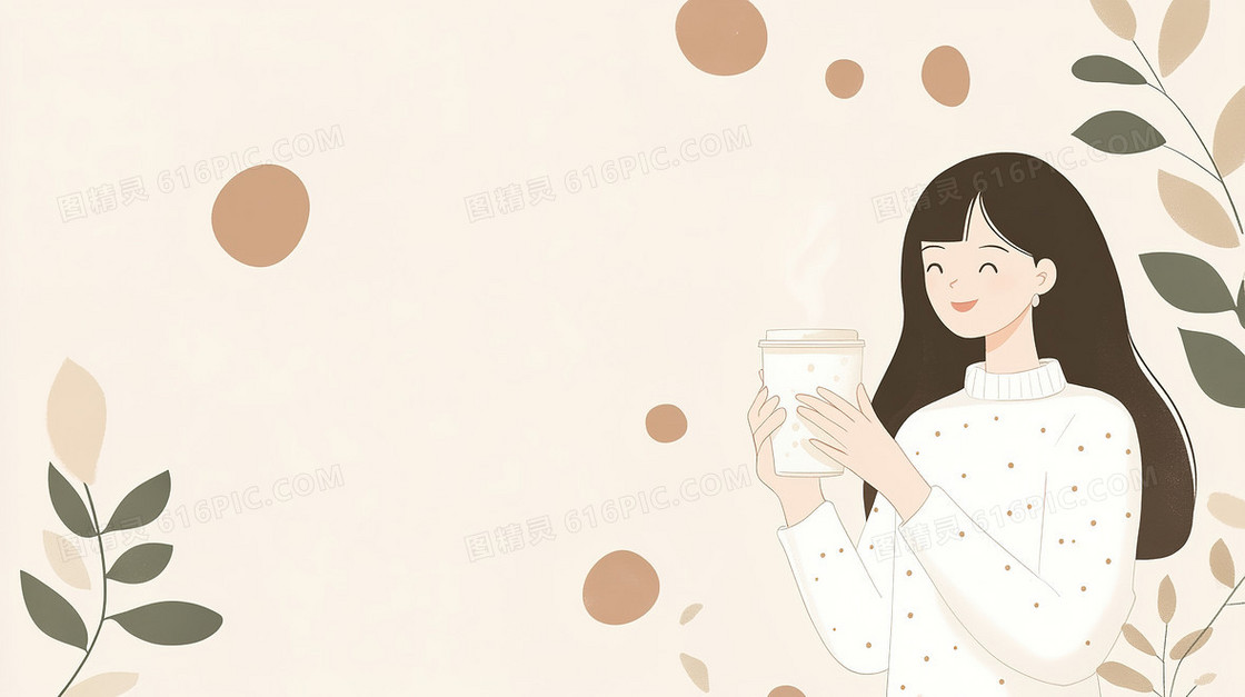 冬季女孩热饮背景