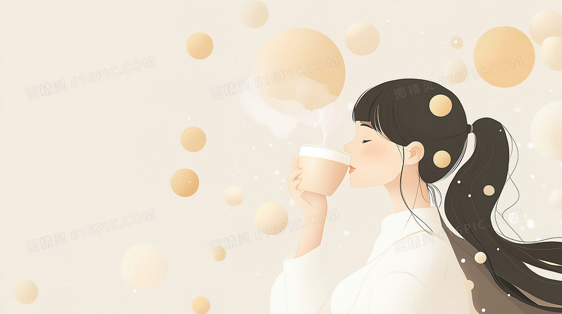 冬季女孩热饮背景