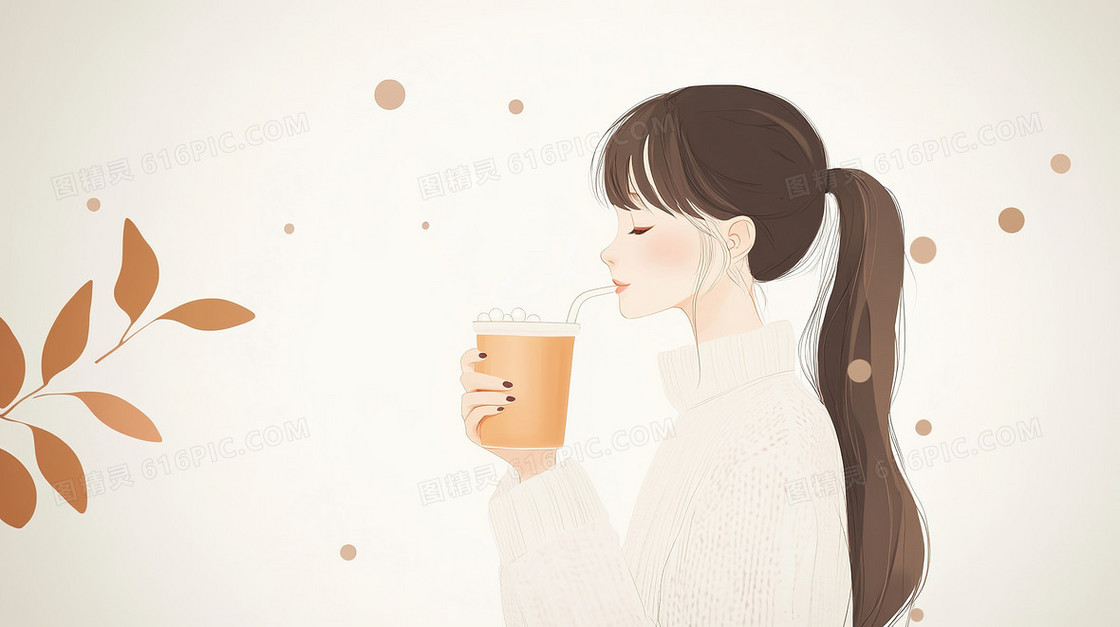 冬季女孩热饮背景