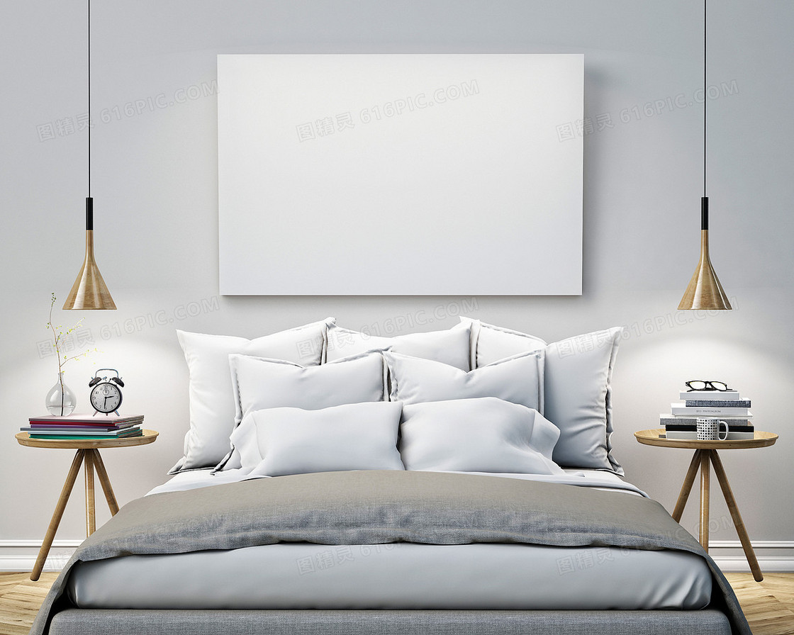 白色装饰卧室床四件套海报背景素材