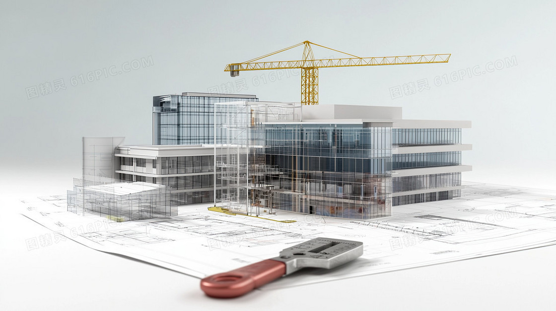 现代科技建筑3D效果图背景