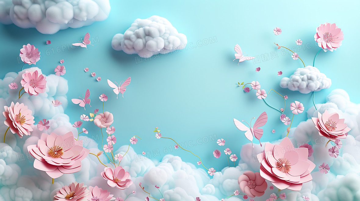 花卉图09 剪纸风花卉边框背景背景图片下载_2912x1632像素JPG格式_编号