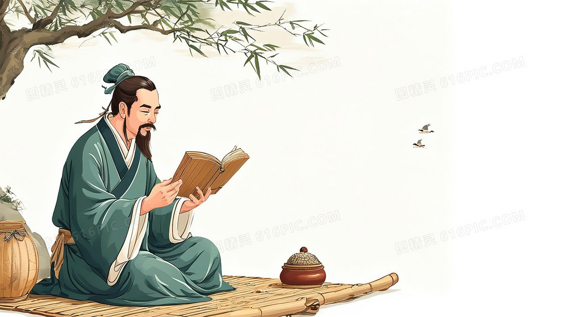 古风树下文人浅色背景