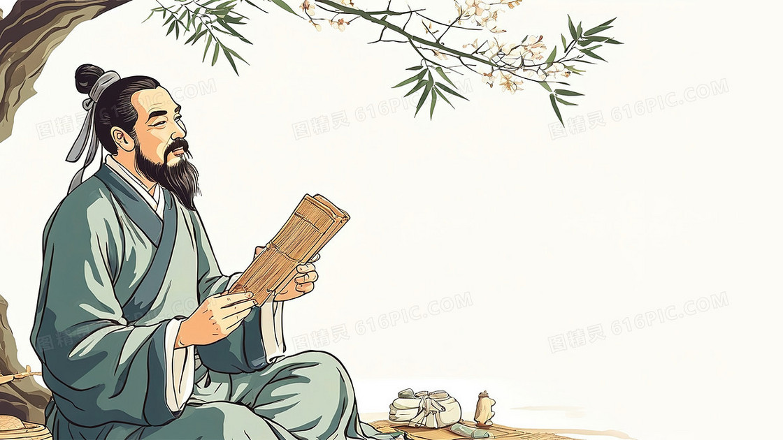 古风树下文人浅色背景