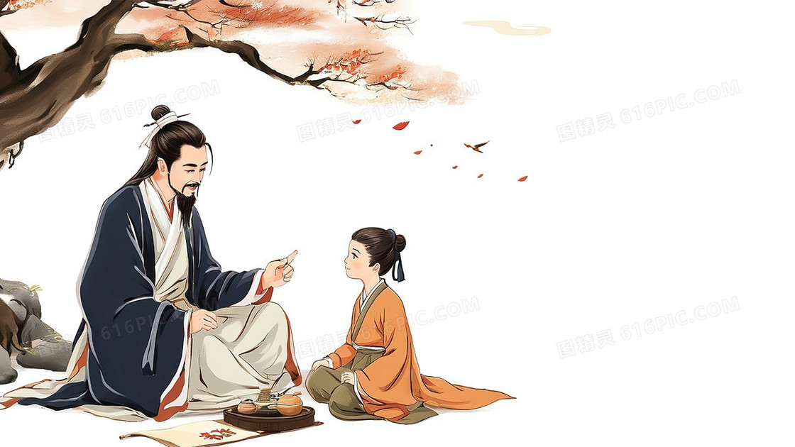 古风树下文人浅色背景