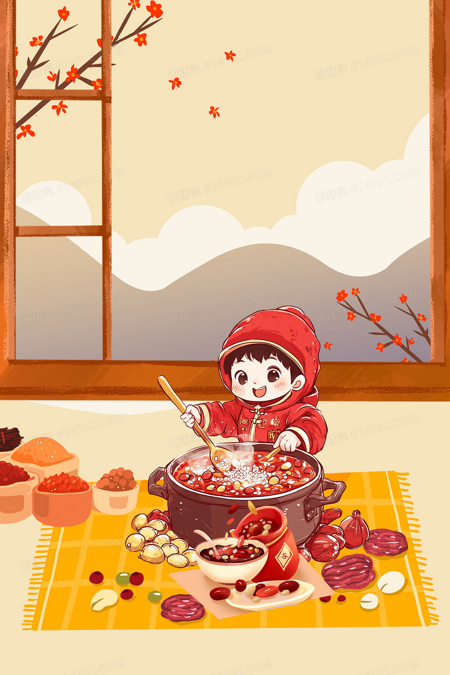 卡通手绘腊八节创意宣传背景