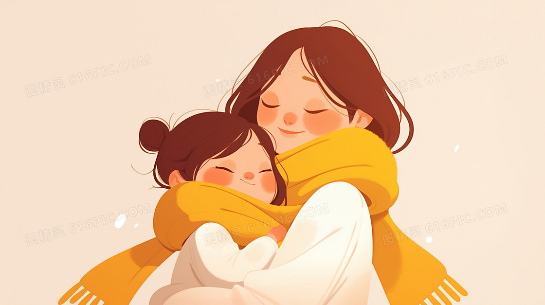 寒冷冬季妈妈抱着孩子保暖温馨背景